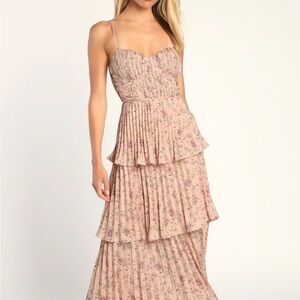 Lulu's Pink Ruffled Tiered Maxi Dress for Weddings